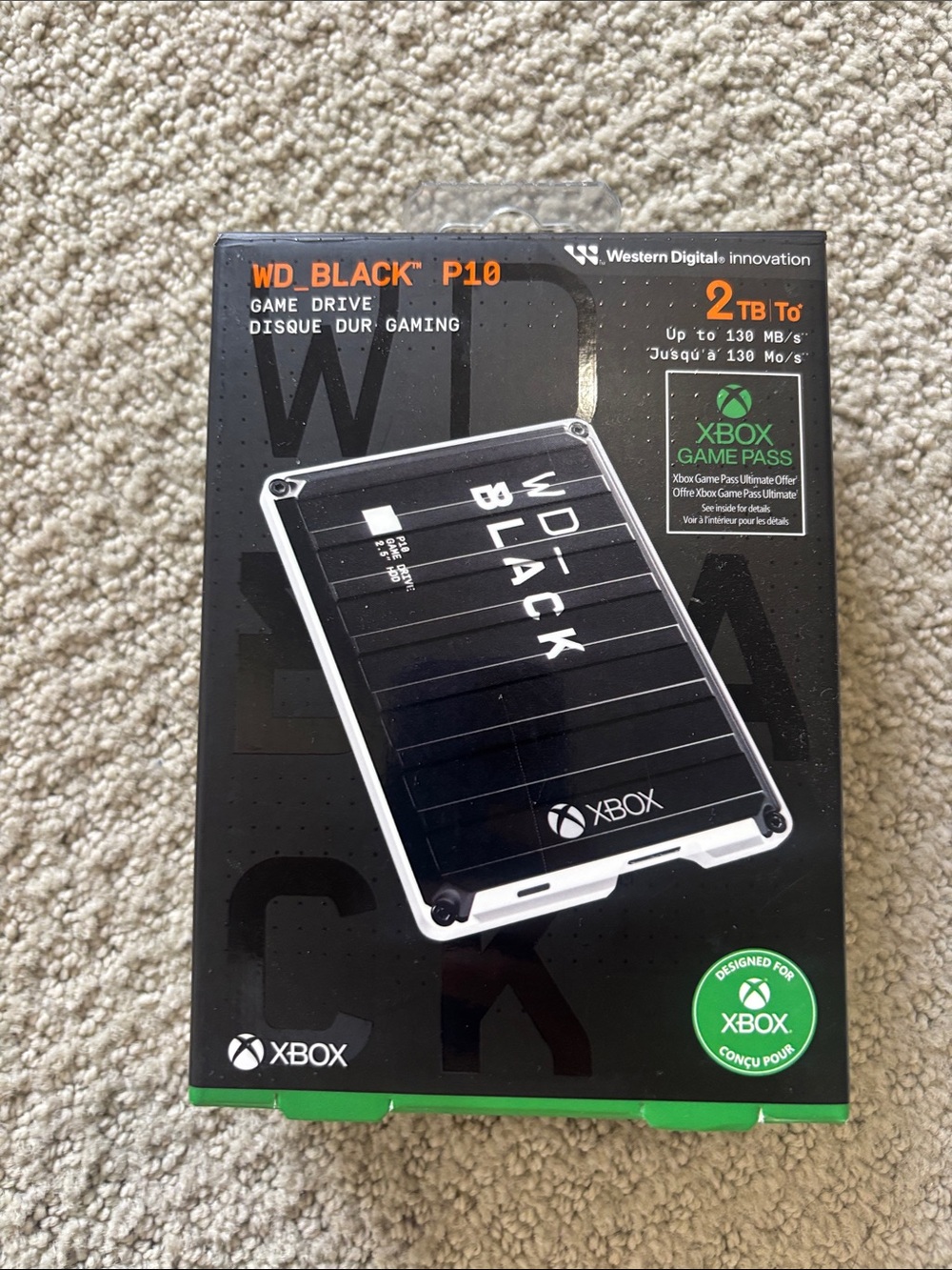 Western Digital WD_BLACK P10 2TB External Game Drive for Xbox - Black
